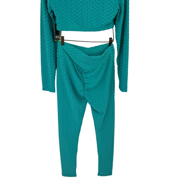 Special one Womens Textured 2 Piece Crop Top Leggings pants Set teal size XL new - Picture 13 of 13